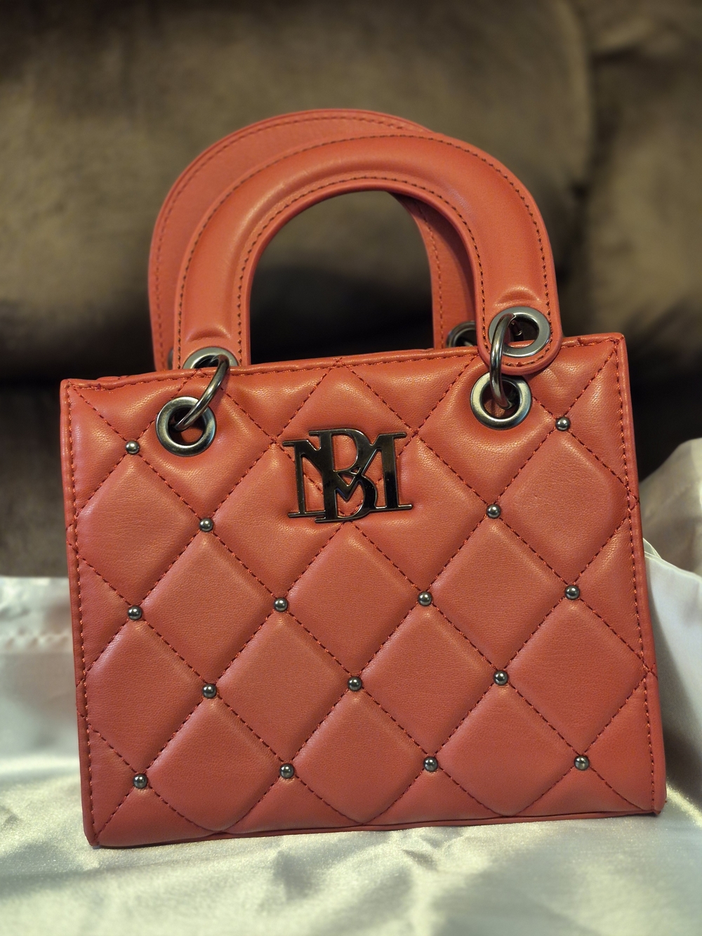 Badgley Mischka Coral Quilted Mini Top-Handle Satchel
